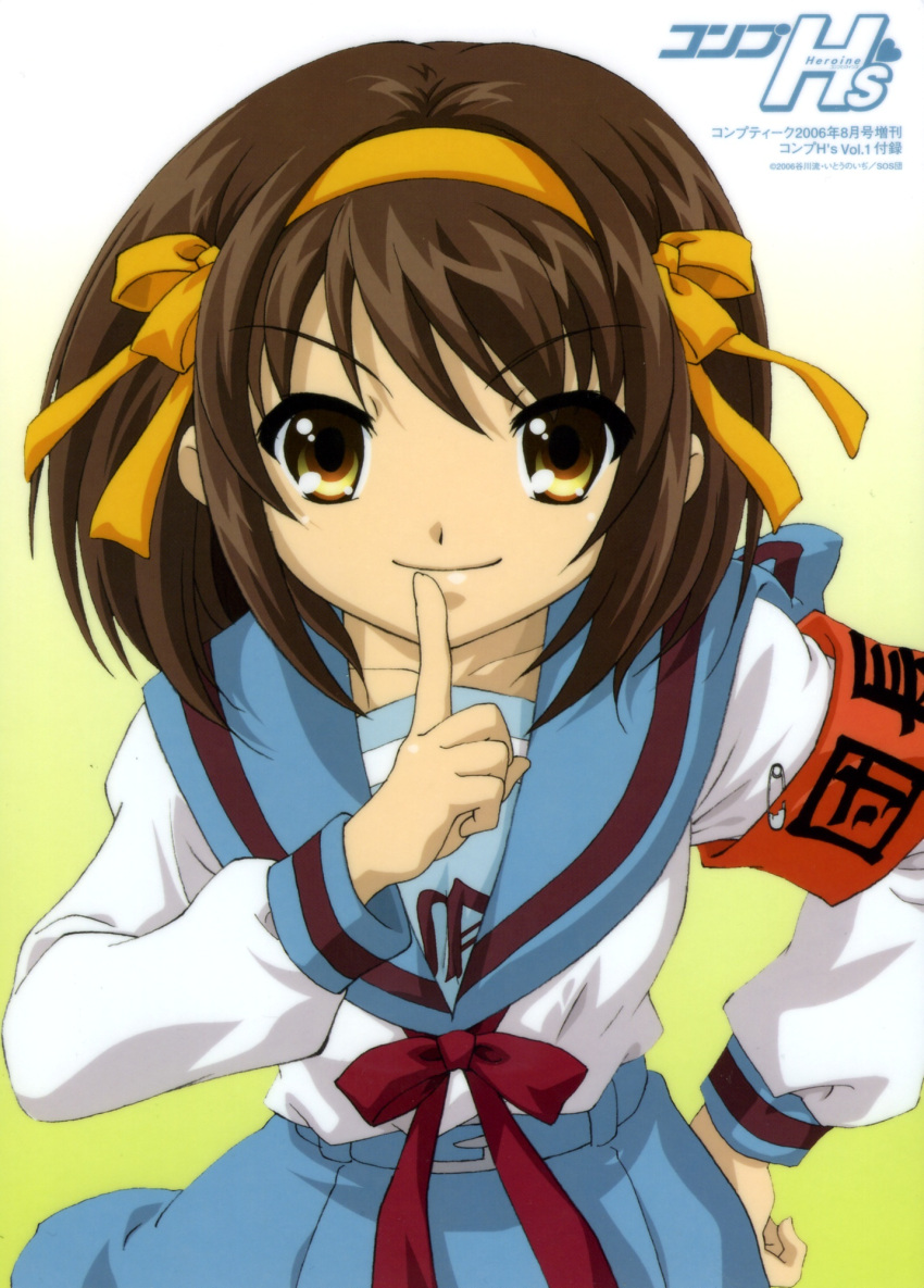 00s, 1girl, 2006, absurdres, brown_eyes, brown_hair, hand_on_hip, highres