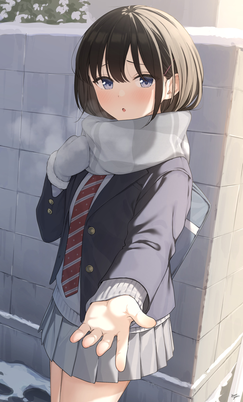 1girl, :o, absurdres, bag, bangs, black_hair, black_jacket, blazer