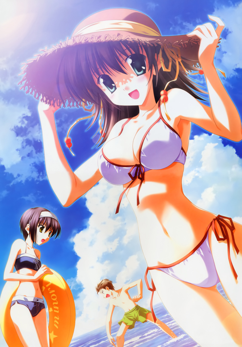 bikini, blue_eyes, breasts, brown_hair, cloud, ef, ef_~a_fairytale_of_the_two~, hairband