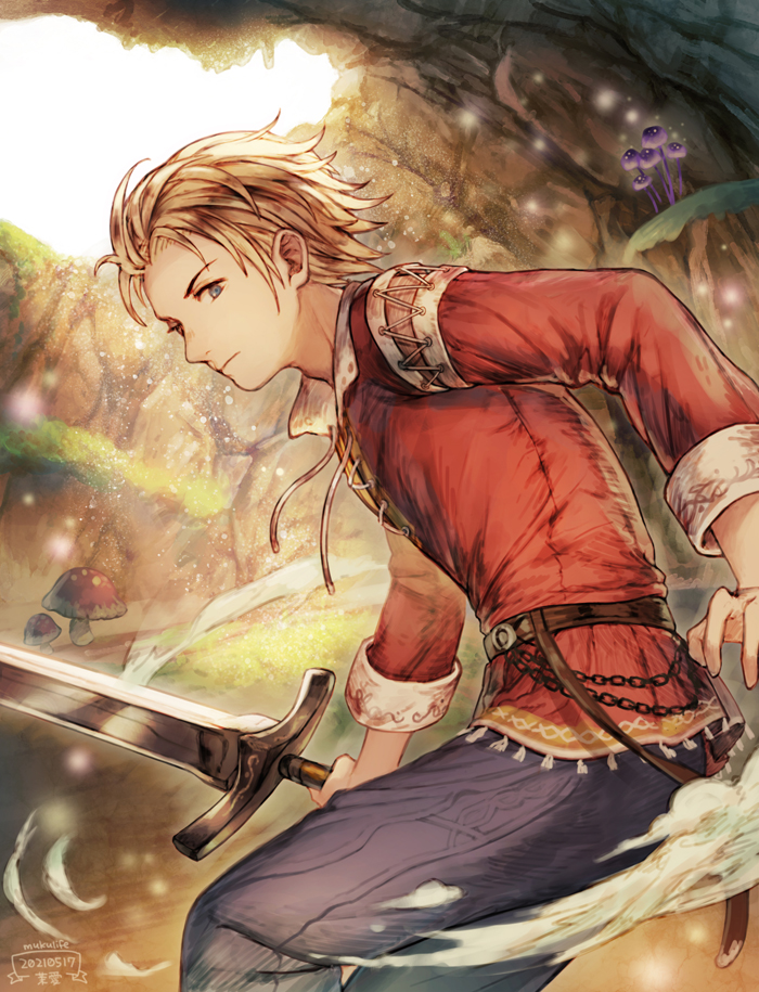 1boy, artist_name, belt, blonde_hair, blue_eyes, closed_mouth, cotelier, dated