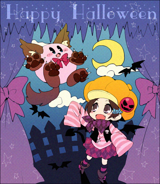 1girl, 1other, adeleine, alternate_costume, animal_costume, animal_ears, bat_(animal), bat_wings