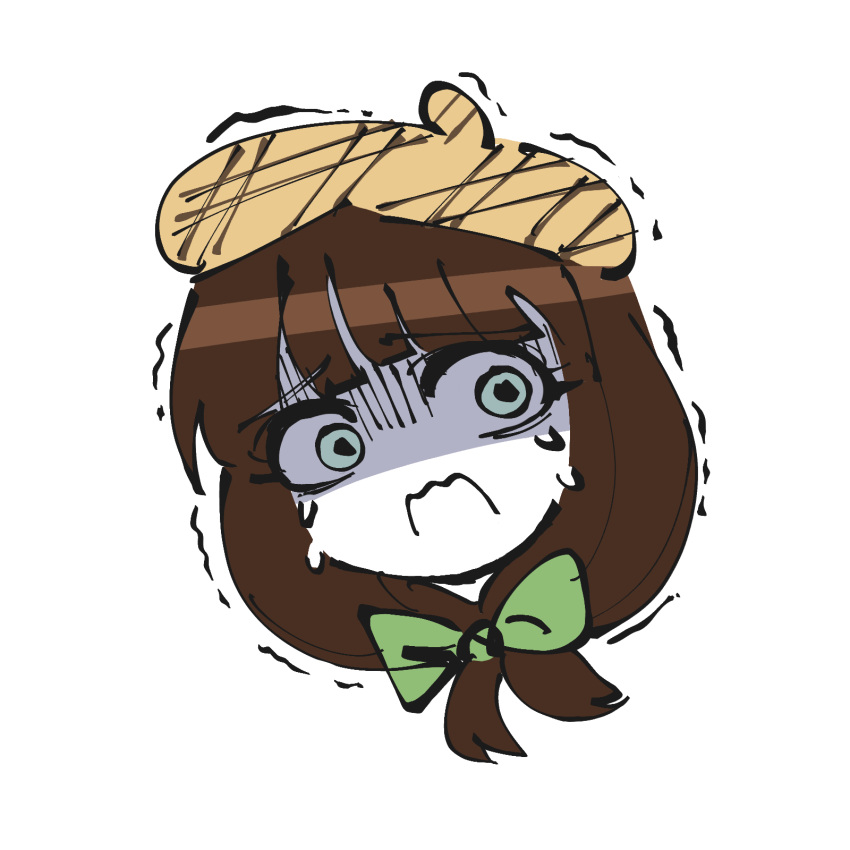 1girl, atoymk, bangs, bow, brown_hair, colored_skin, commentary, crying