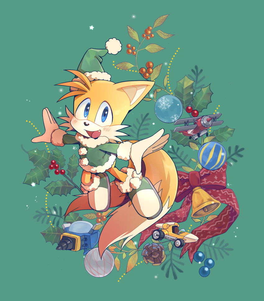 1boy, aircraft, airplane, animal_ears, animal_nose, ball, bell, blue_eyes