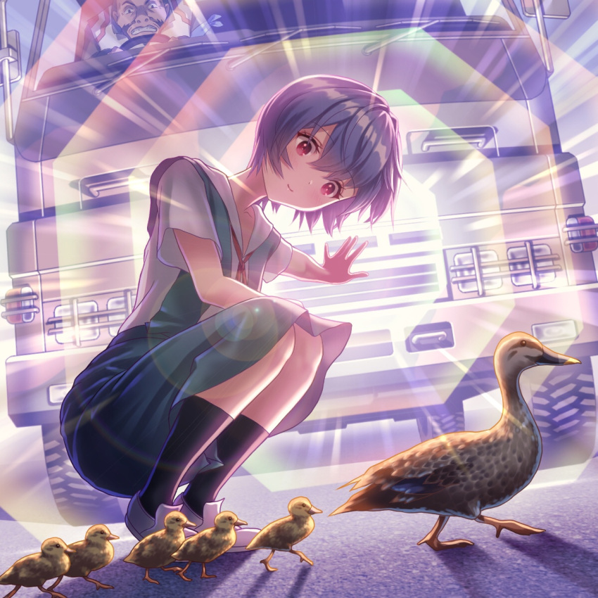 1boy, 1girl, \||/, at_field, ayanami_rei, bangs, beard, bird