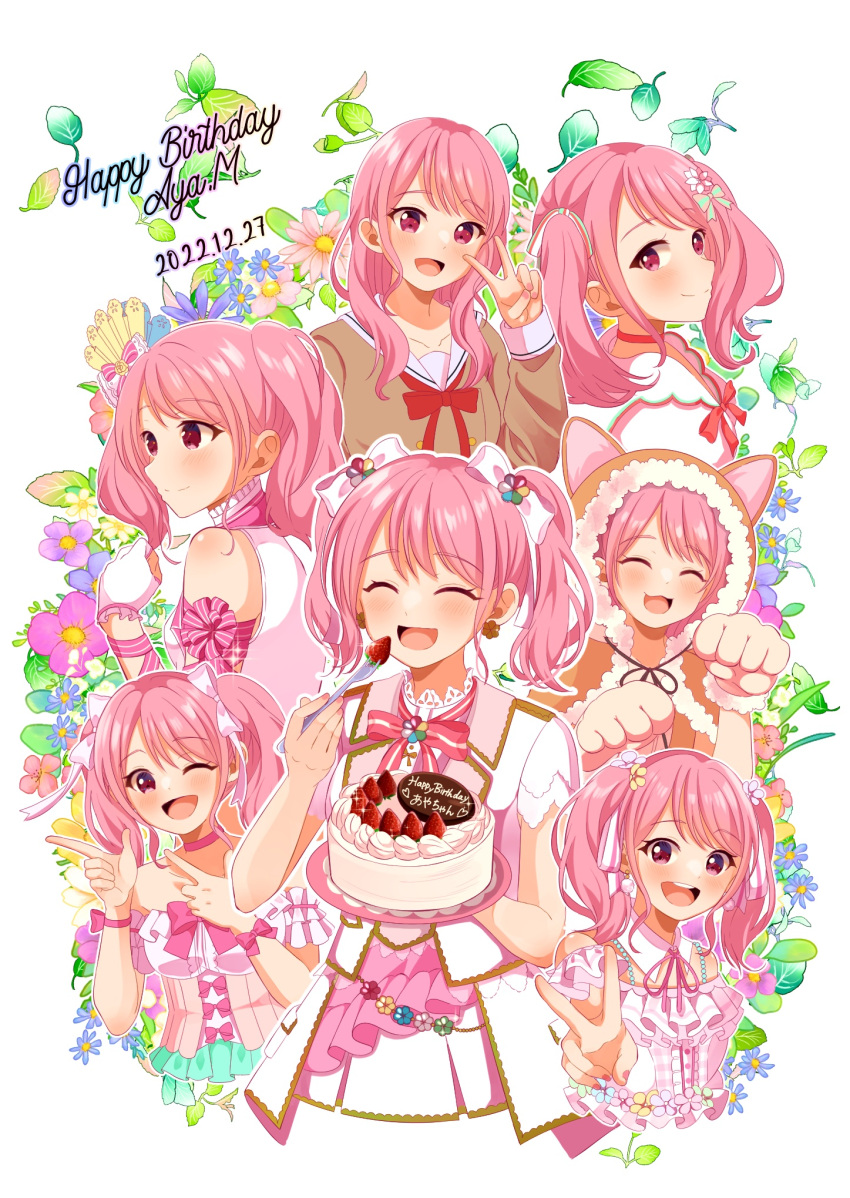1girl, :3, animal_hands, animal_hood, bang_dream!, blush, cake, cat_hood