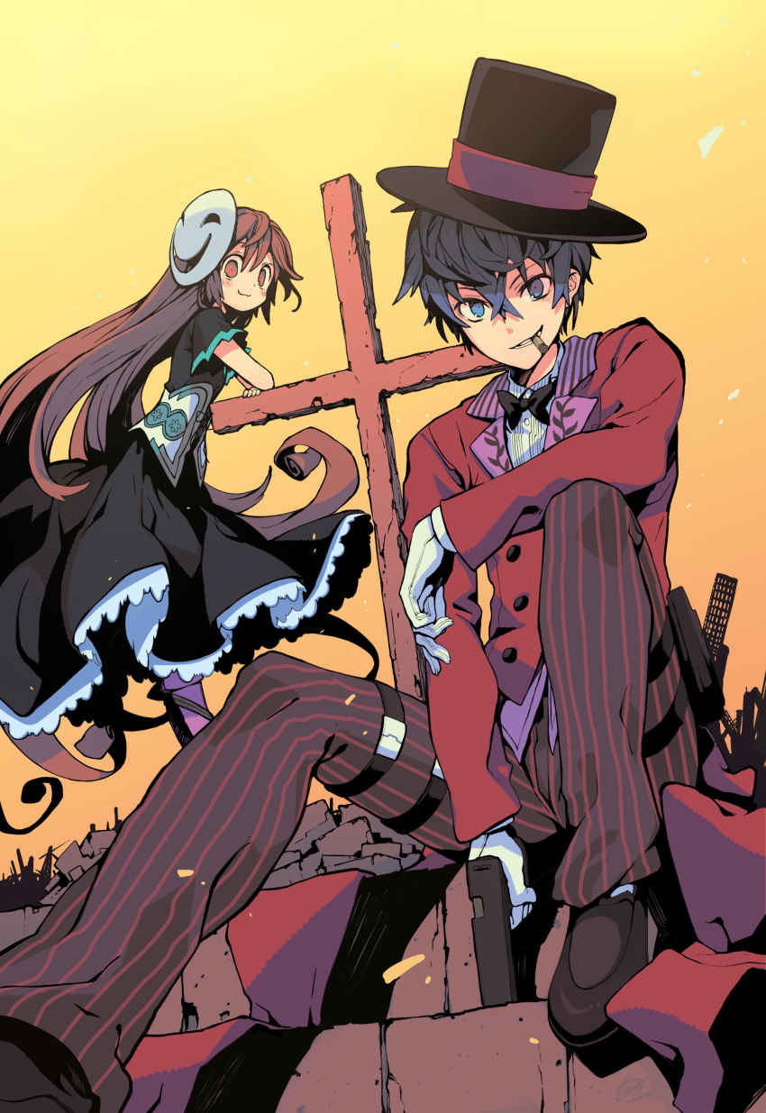 1boy, 1girl, :3, absurdly_long_hair, absurdres, aihara_enju, alternate_costume, bangs