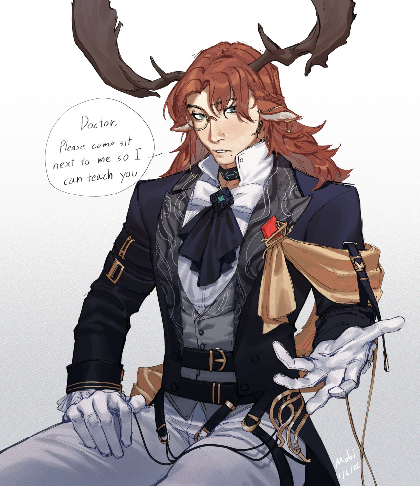 absurdres, antlers, arknights, ascot, bow, bowtie, czerny_(arknights), formal