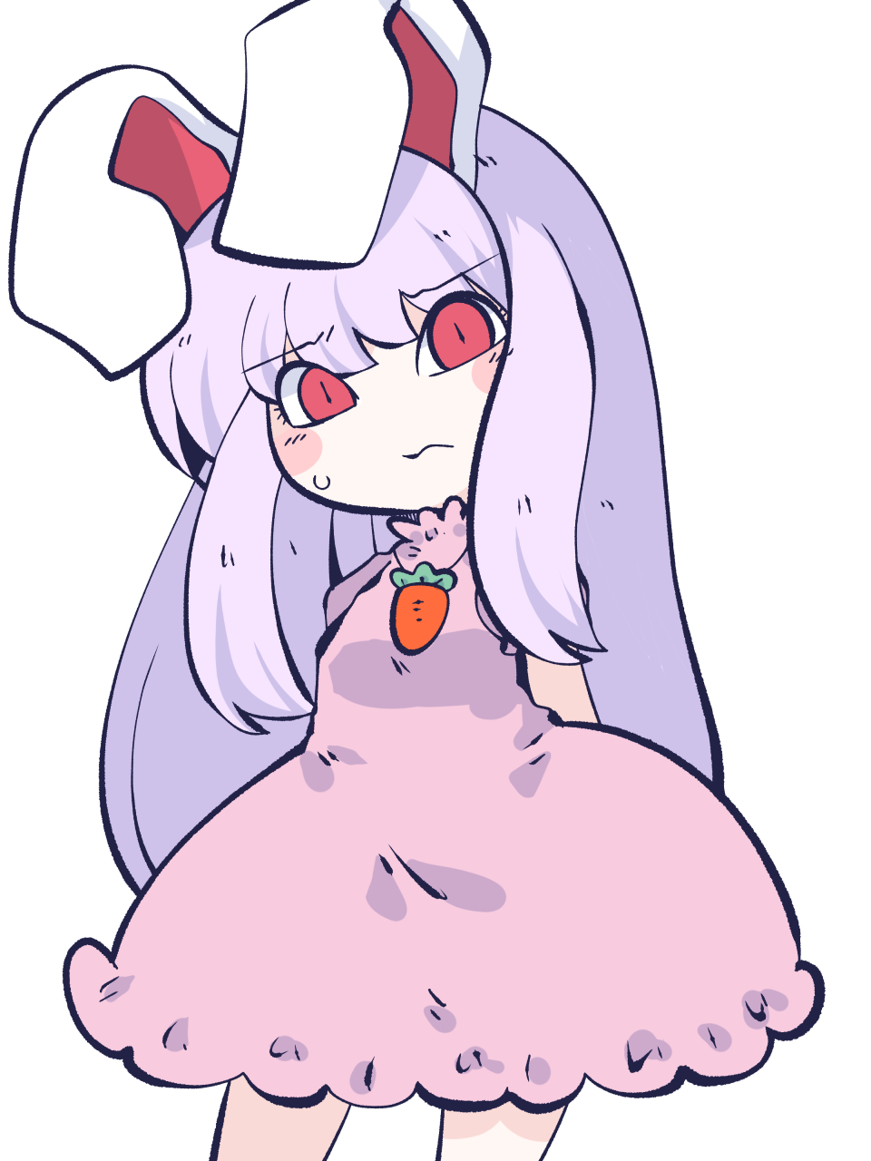 1girl, animal_ears, carrot_necklace, chibi, commentary_request, cosplay, dress, embarrassed