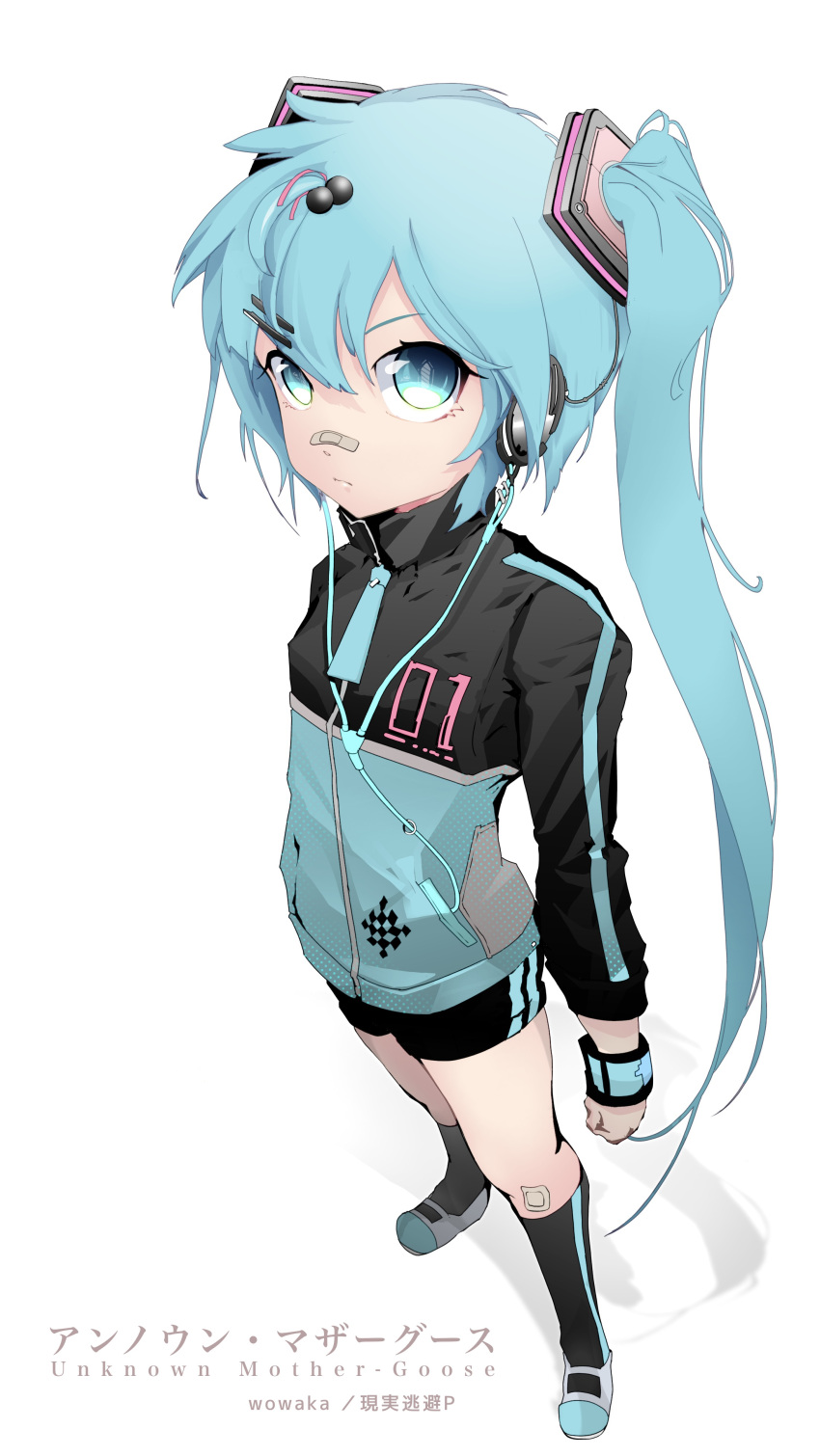 1girl, absurdres, bandaid, bandaid_on_face, bandaid_on_knee, bandaid_on_leg, bandaid_on_nose, bangs