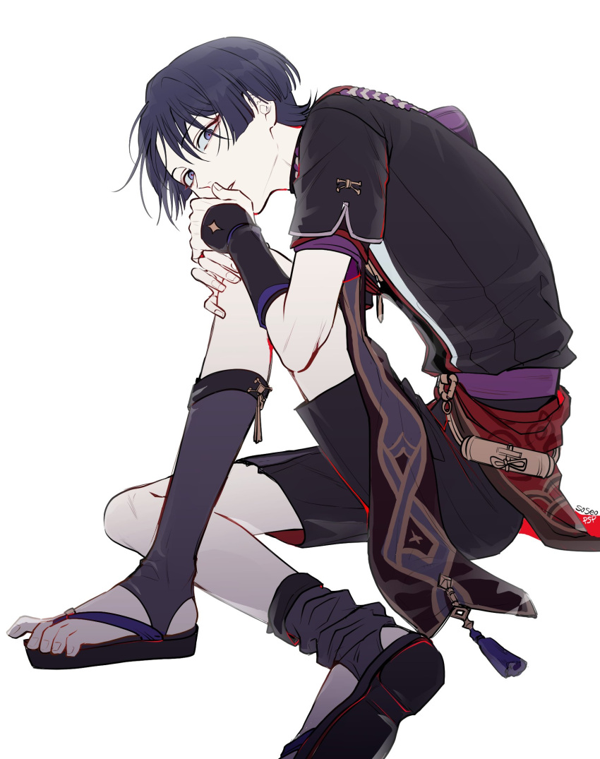1boy, armor, bangs, english_commentary, eyeshadow, genshin_impact, highres, japanese_armor