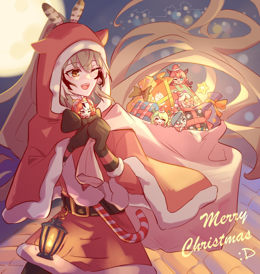 6+girls, absurdres, animal_ears, black_hair, brown_gloves, brown_hair, candy, candy_cane