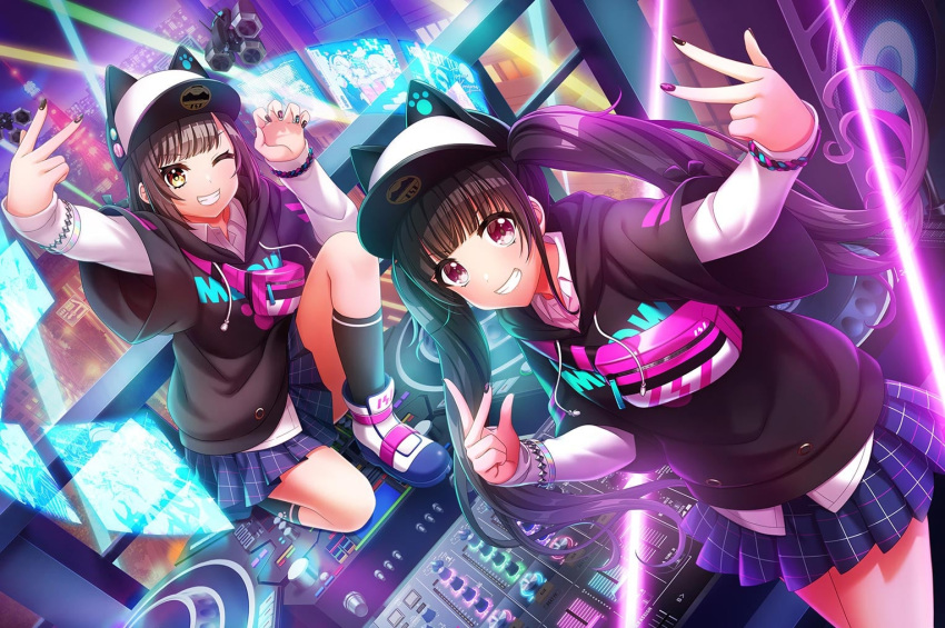 black_hair, d4dj, dress, kaibara_michiru, long_hair, red_eyes, smile, twintails