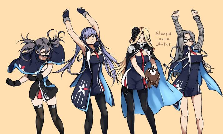 azur_lane, bunker_hill_(azur_lane), dancing, essex_(azur_lane), intrepid_(azur_lane), multiple_girls, scene_reference, shangri-la_(azur_lane)