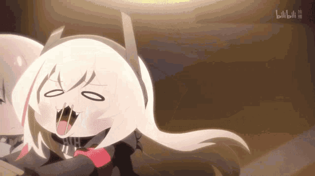 animated_gif, girls_frontline, girls_frontline:healing, hitting, long_hair, m4_sopmod_ii_(girls_frontline), multiple_girls, open_mouth