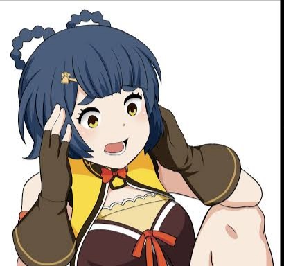 1girl, fingerless_gloves, genshin_impact, open_mouth, rouzille, short_hair, uncle_roger, xiangling_(genshin_impact)