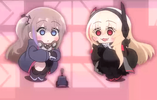 dinergate_(girls_frontline), fang, girls_frontline, girls_frontline:healing, long_hair, m4_sopmod_ii_(girls_frontline), multiple_girls, open_mouth, st_ar-15_(girls_frontline)