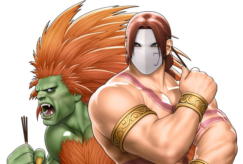 balrog_(street_fighter), blanka, claw, pocky, street_fighter, white_background