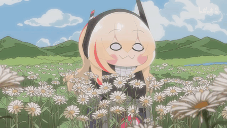 1girl, animated_gif, flower_field, girls_frontline, girls_frontline:healing, m4_sopmod_ii_jr, spinning