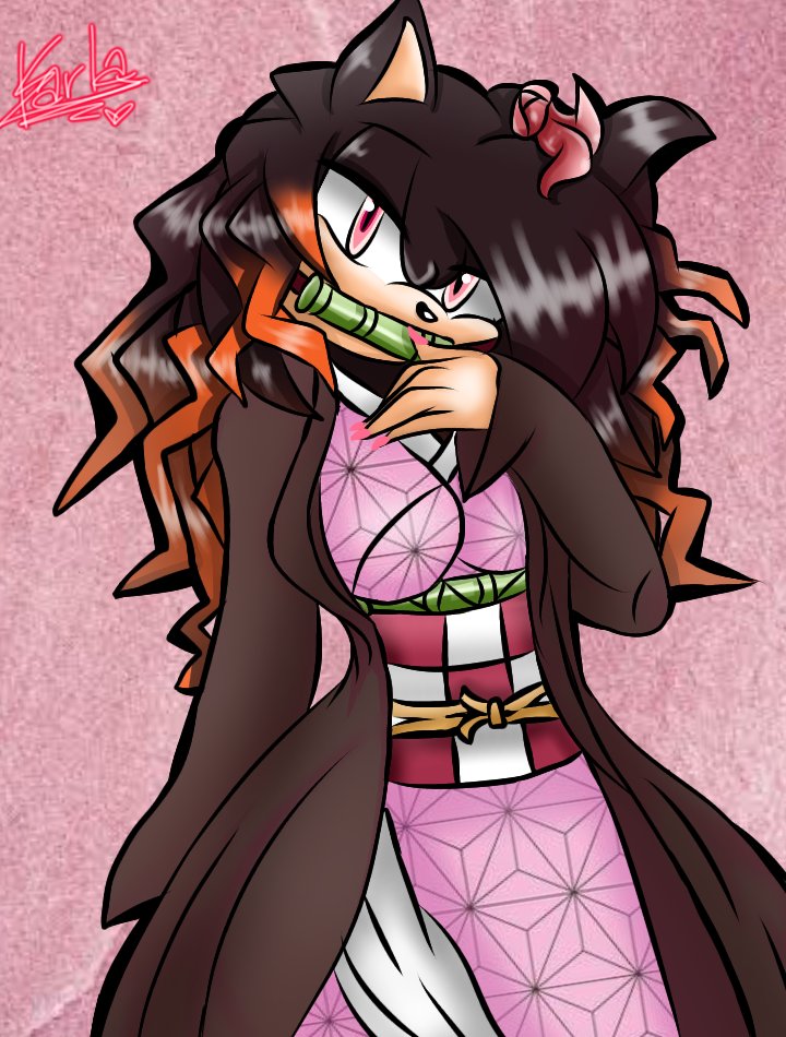 breasts, furry, hairstyle, hedgehog, kamado_nezuko, kimetsu_no_yaiba, kimono, nezuko, sonic_(series)