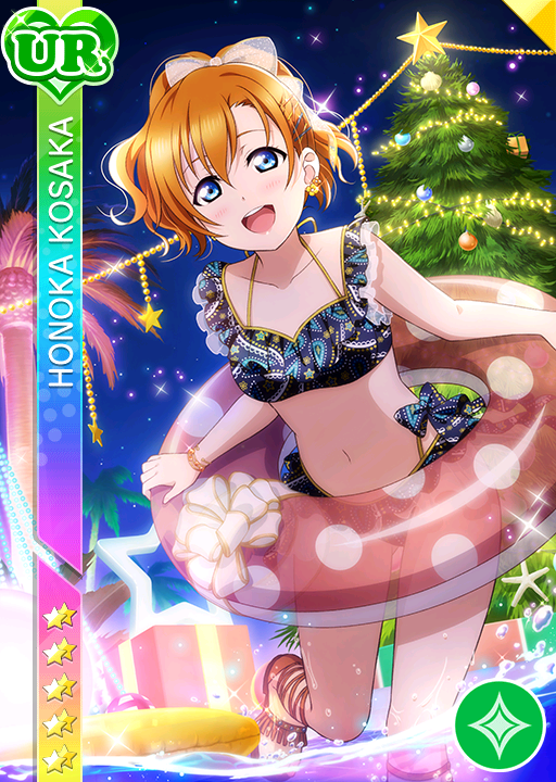 1girl, alternate_hairstyle, bikini, blue_eyes, blush, bracelet, character_name, christmas
