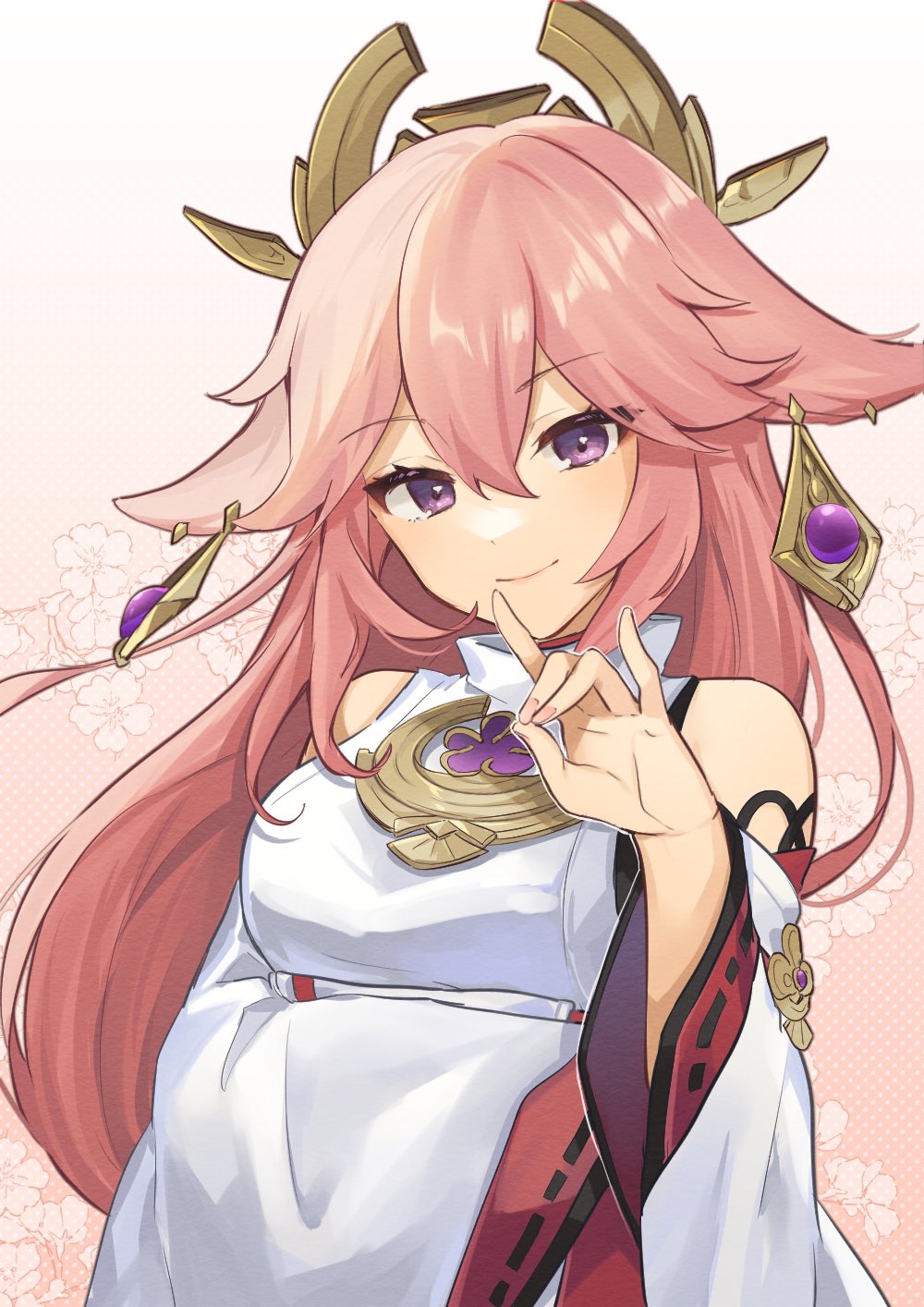 1girl, _trim, animal_ears, bangs, bare_shoulders, breasts, crossed_bangs, detached_sleeves