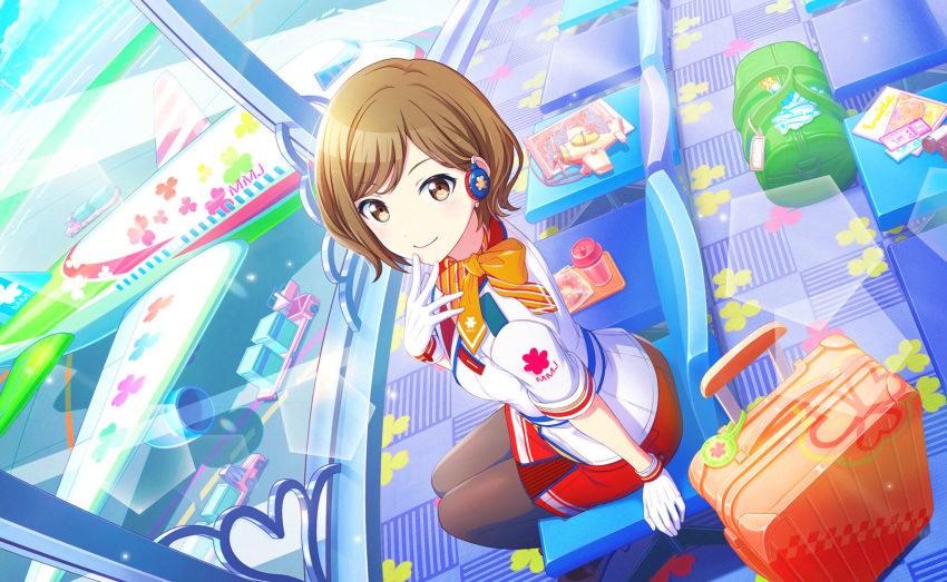 brown_hair, dress, meiko_(vocaloid3), project_sekai, red_eyes, short_hair, smile
