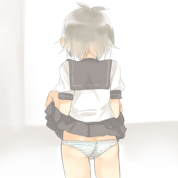 behind, brown_hair, crossdressing, handa_shinichi, panties, short_hair, shota