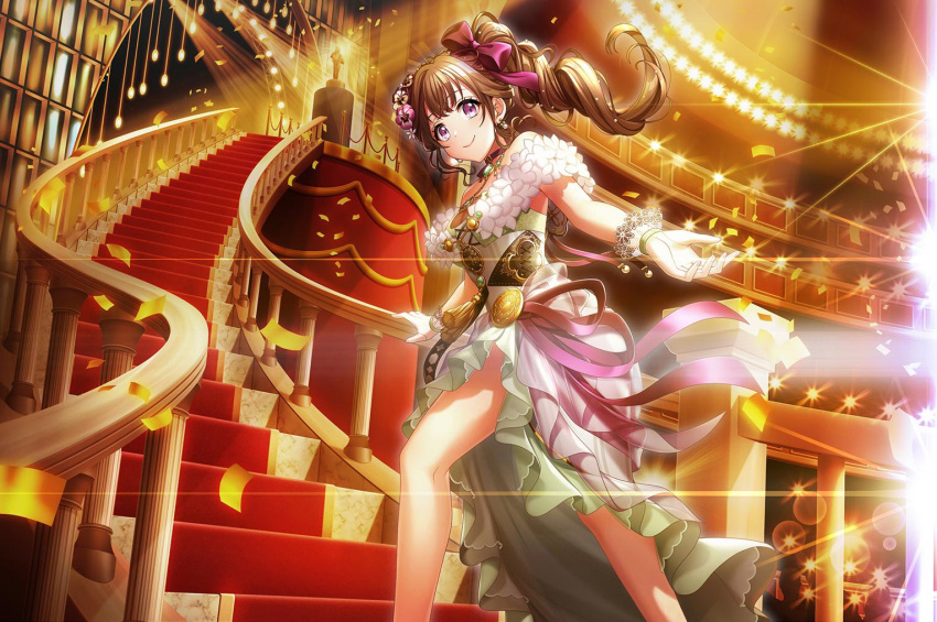 brown_hair, d4dj, dress, long_hair, mizushima_marika, smile, violet_eyes