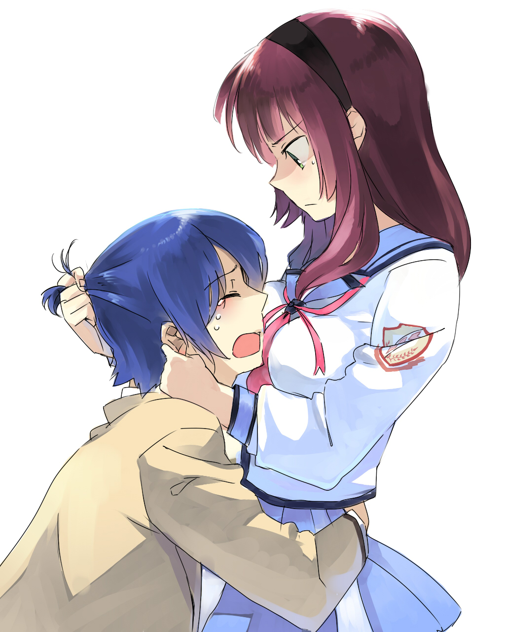 bad_id, blazer, blue_hair, green_eyes, hairband, hi, highres, hinata_(angel_beats!)