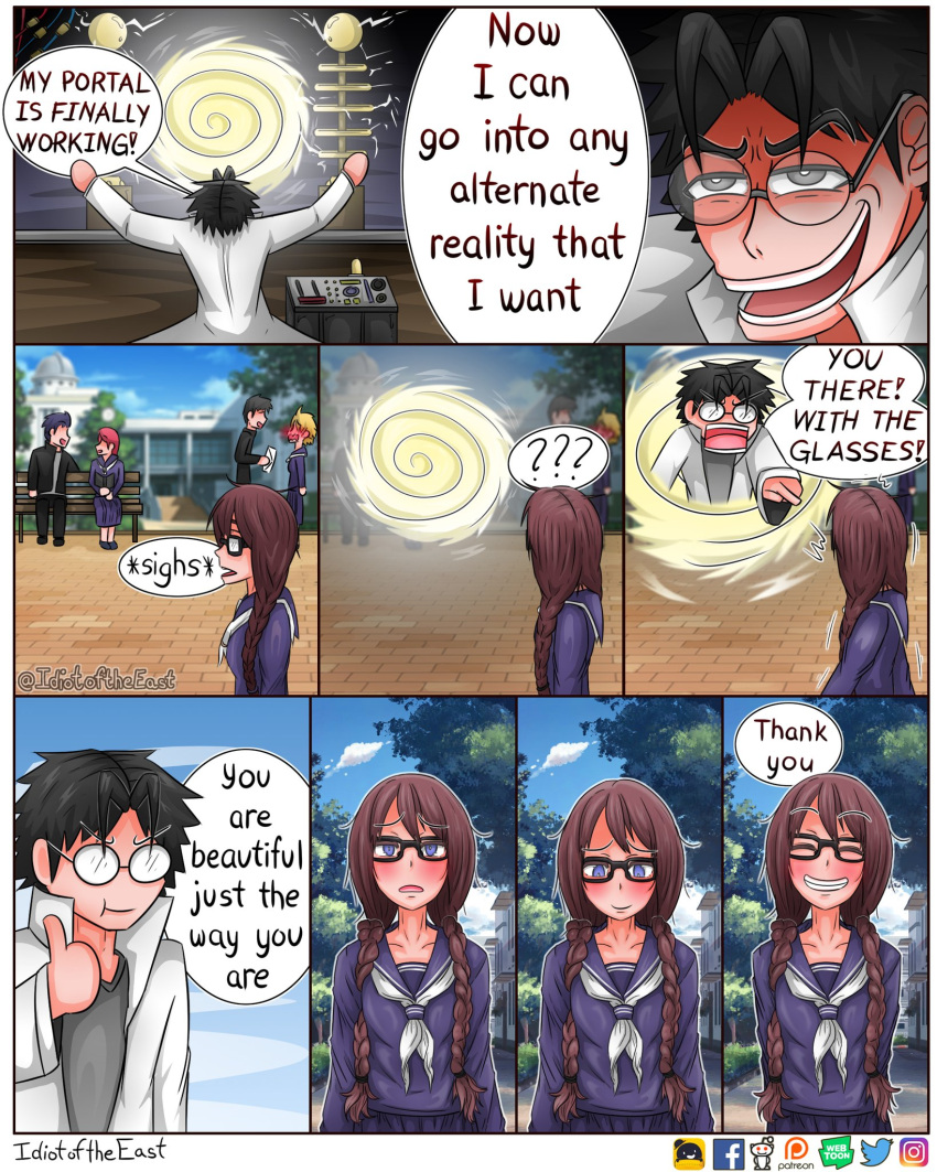 1boy, 1girl, comic, emergence, emergence_(shindol), glasses, idiotoftheeast, time_paradox