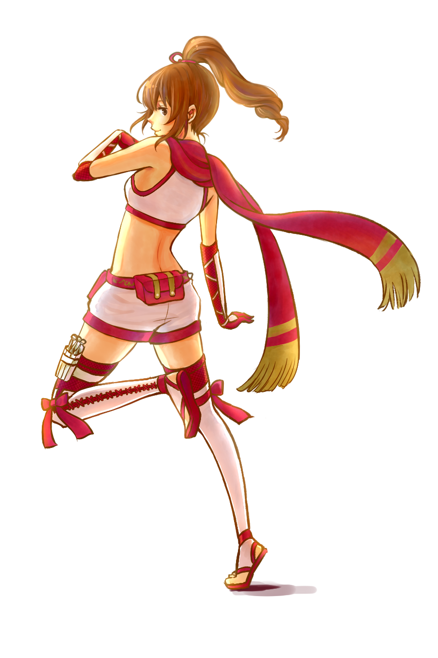 brown_eyes, brown_hair, female, gloves, inahachi, kunoichi_(sengoku_musou), long_hair, looking_back