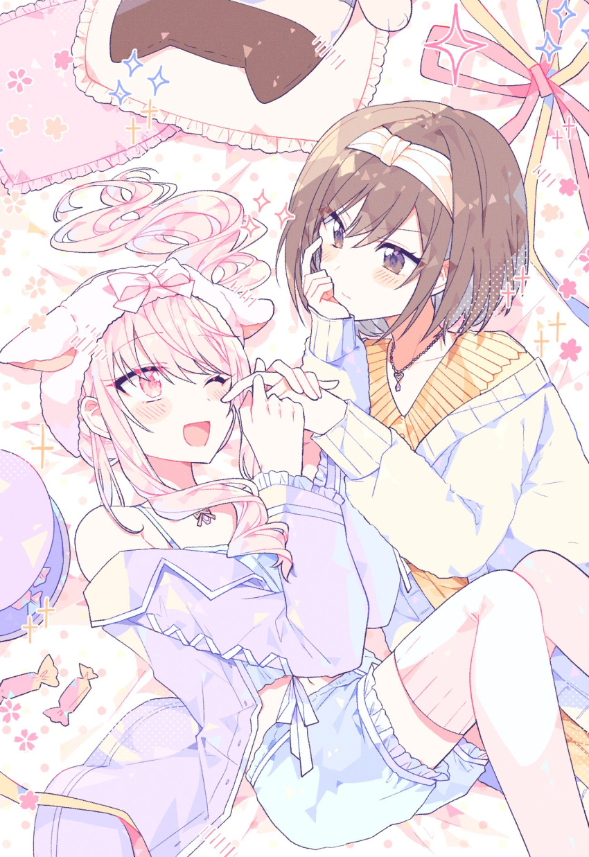 1girl, 1other, akiyama_mizuki, bangs, bow, bowtie, brown_eyes, brown_hair
