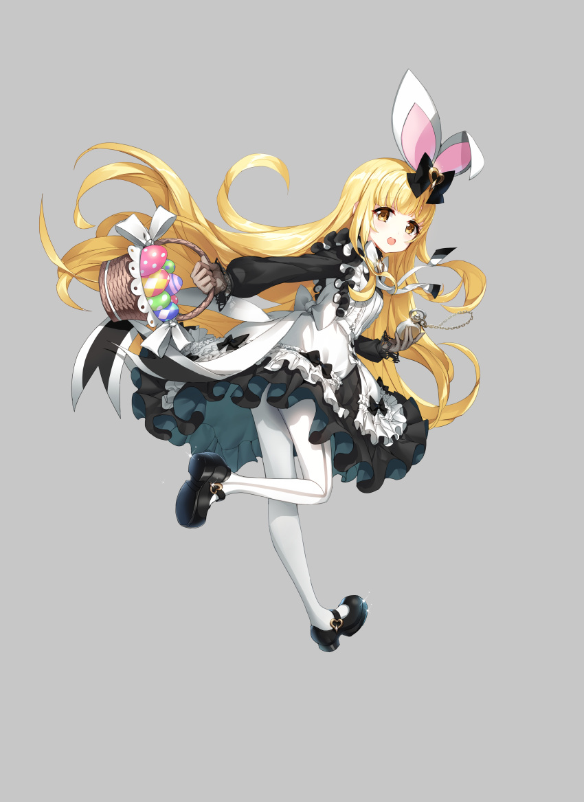 1girl, :d, absurdres, animal_ears, apron, back_bow, bangs, basket