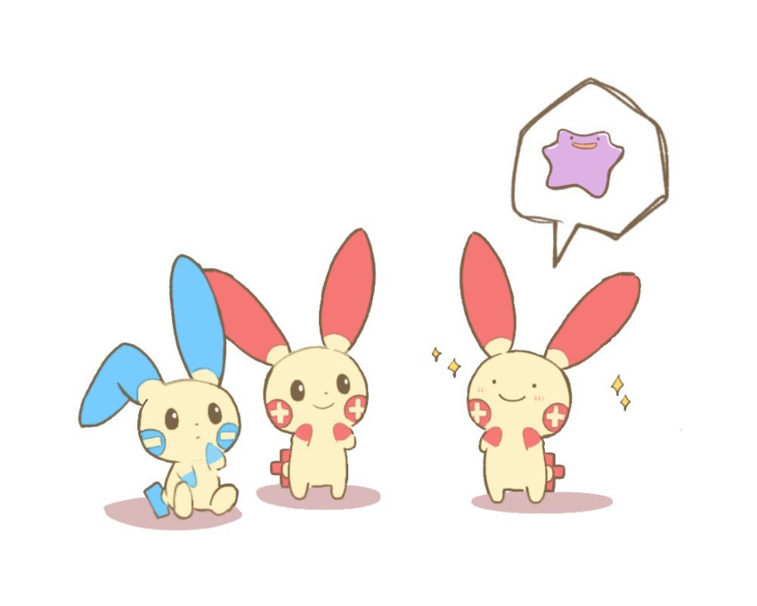 black_eyes, blush, chya_dan_go12, closed_mouth, commentary_request, ditto, highres, minun
