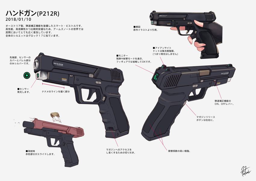 2018, arms_note, bionic_joshikousei_(fukai_ryousuke), casing_ejection, commentary_request, fingerless_gloves, fukai_ryosuke, gloves
