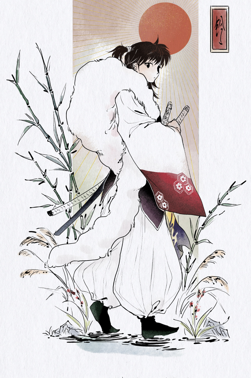 1girl, absurdres, aged_up, bamboo, bangs, cosplay, floral_print, full_body