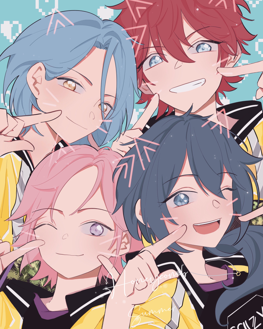 4boys, absurdres, amagi_rinne, blue_eyes, blue_hair, closed_mouth, crazy_b_(ensemble_stars!), ensemble_stars!