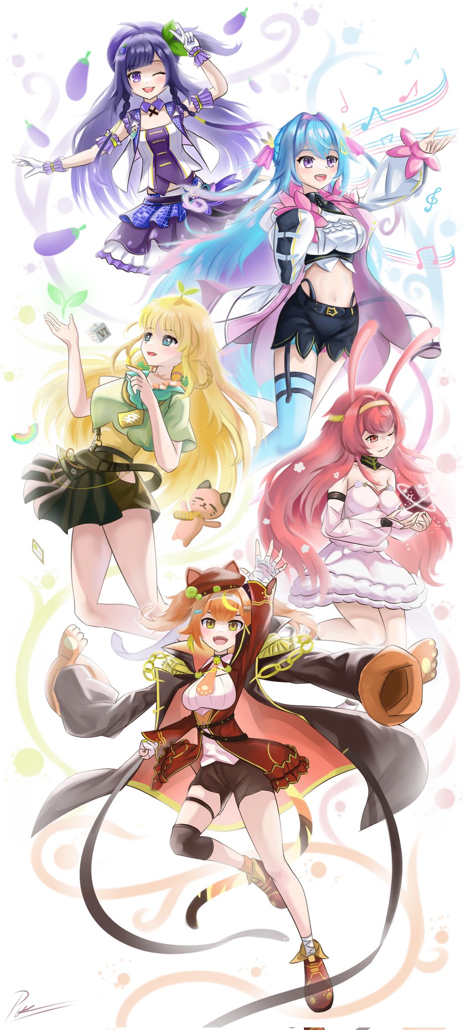 5girls, akatsuki_banmai, blonde_hair, eggplant, hibiki_du_ca, highres, hitatsuphat, kisaki_tencha