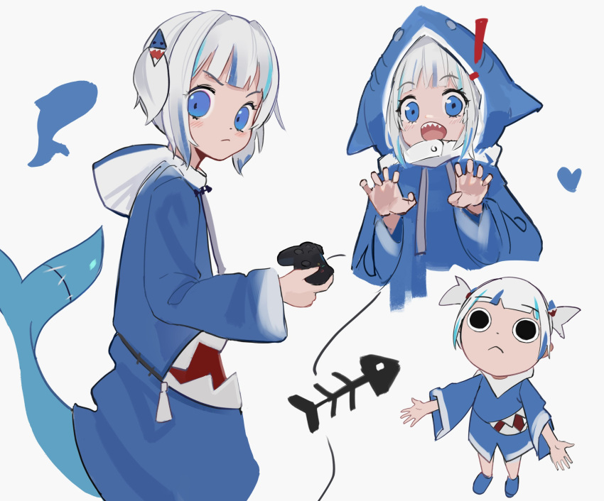 1girl, :d, animal_hood, bangs, blue_eyes, blue_hair, blush, controller
