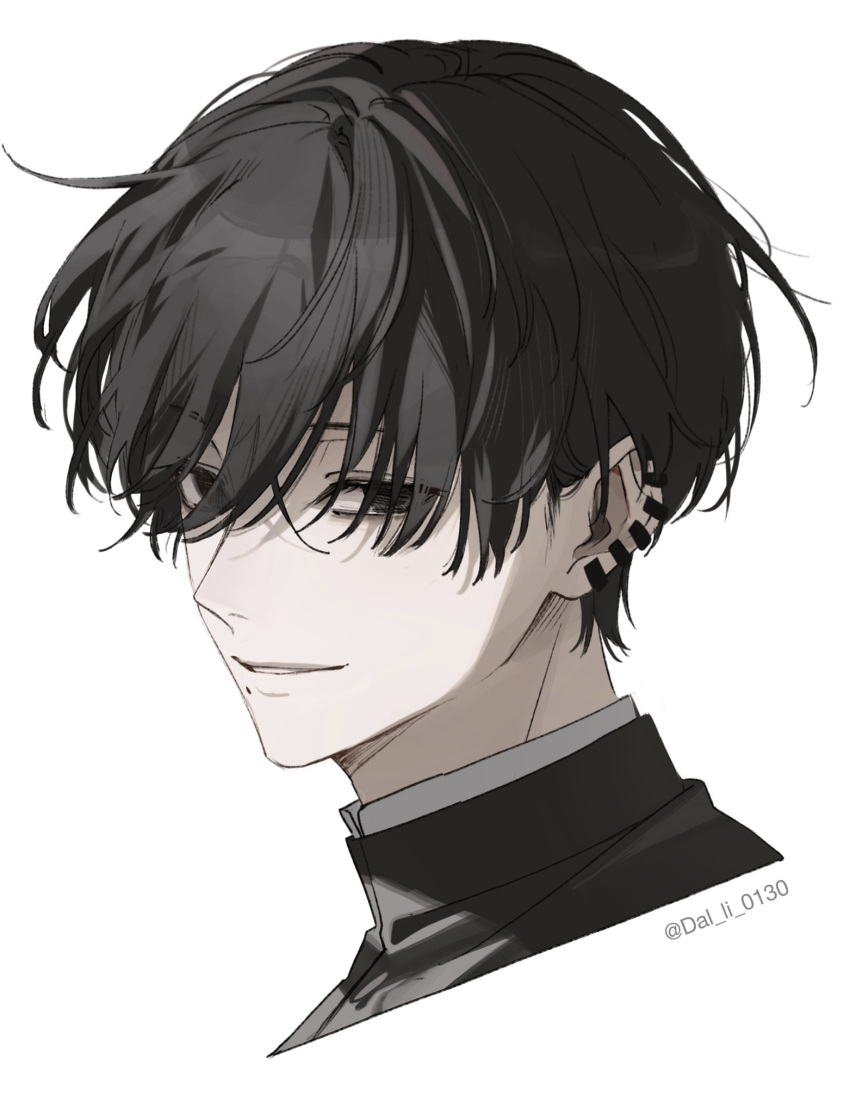 1boy, bangs, black_eyes, black_hair, black_shirt, blank_eyes, chainsaw_man, dal_li_0130