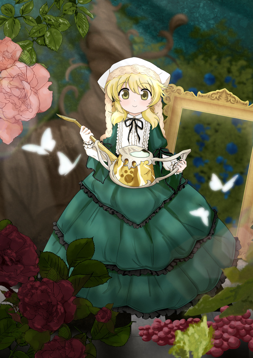 1girl, absurdres, blonde_hair, bug, butterfly, cosplay, dard_drak, dress