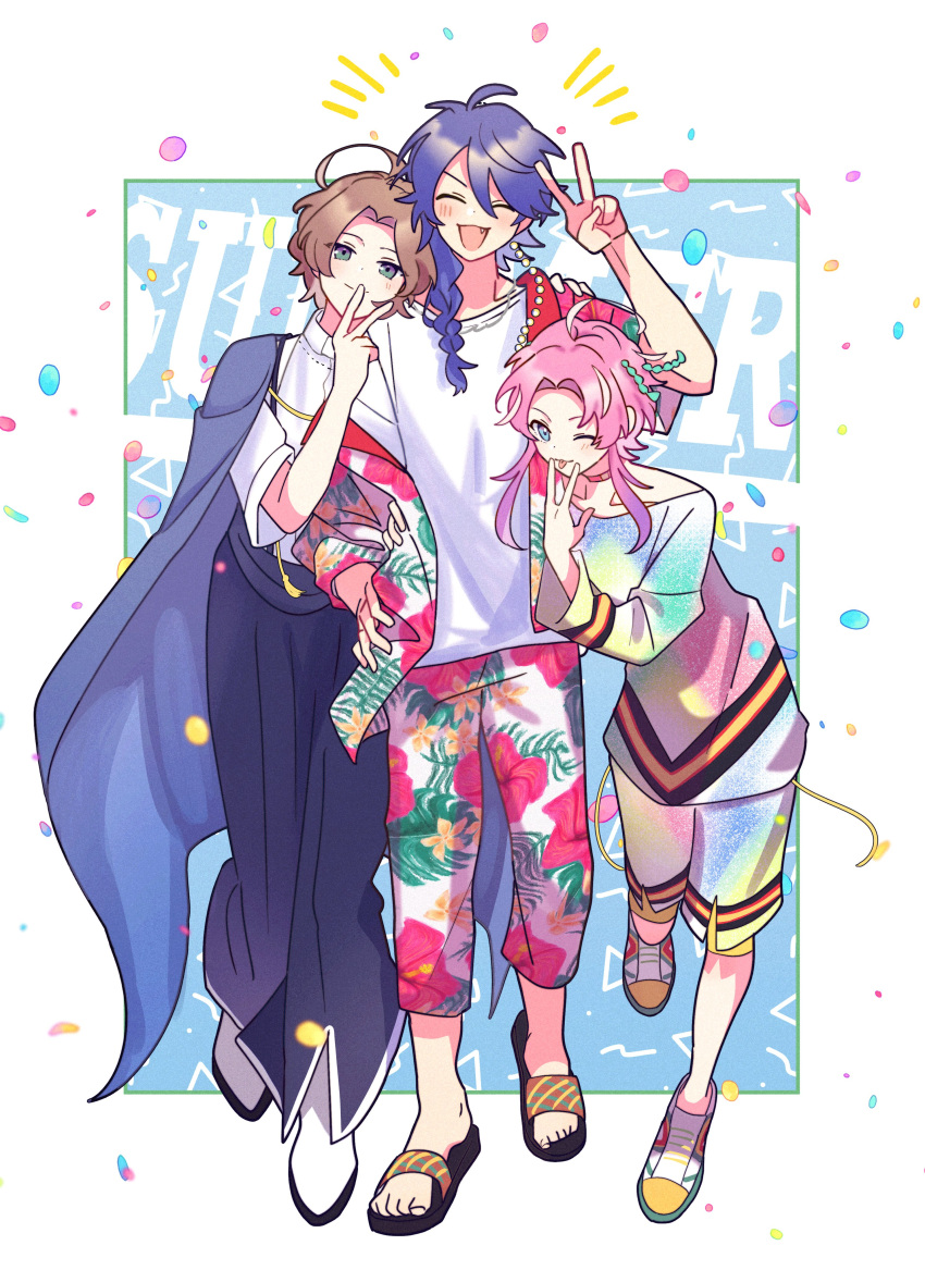 3boys, ;p, absurdres, ahoge, alternate_costume, amemura_ramuda, arisugawa_dice, beads