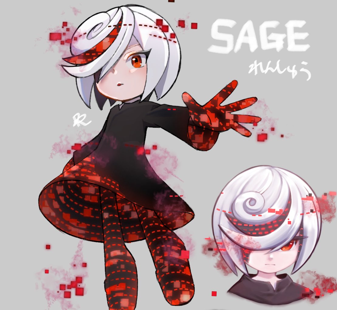 1girl, :o, black_dress, character_name, closed_mouth, dress, floating, hair_over_one_eye