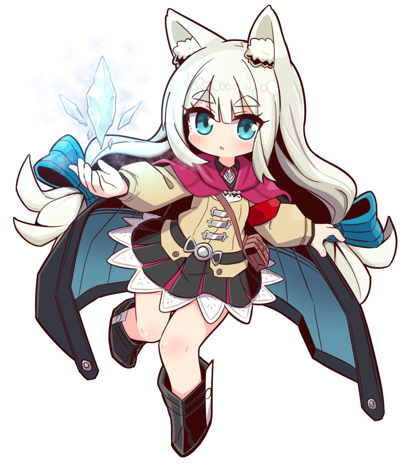 1girl, 7th_dragon_(series), 7th_dragon_2020-ii, :o, animal_ear_fluff, animal_ears, black_cape, black_footwear