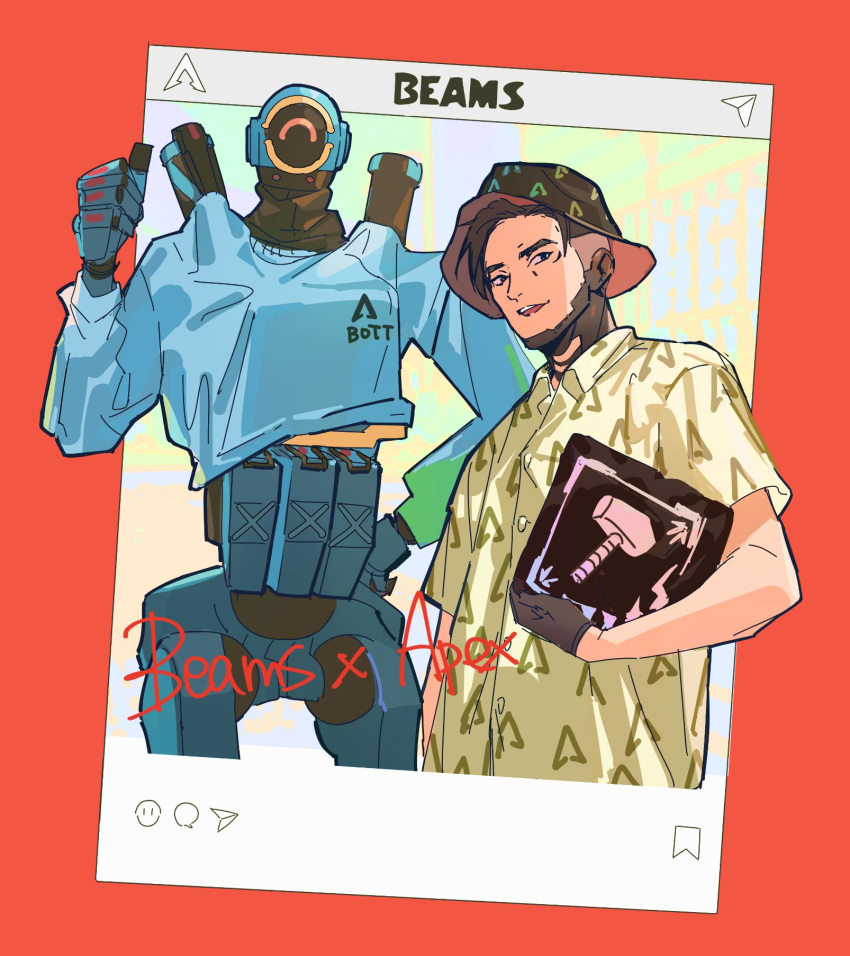 2boys, ^_^, animification, apex_legends, black_eyes, black_gloves, blue_sweater, closed_eyes
