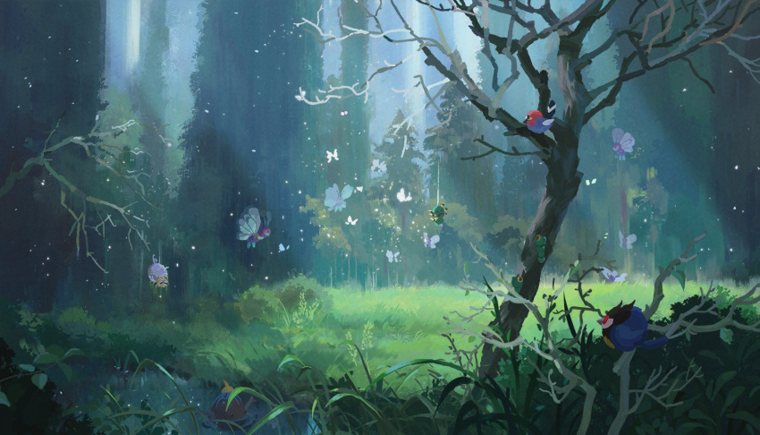 bug, butterfly, butterfree, day, fletchling, grass, highres, joanne_tran