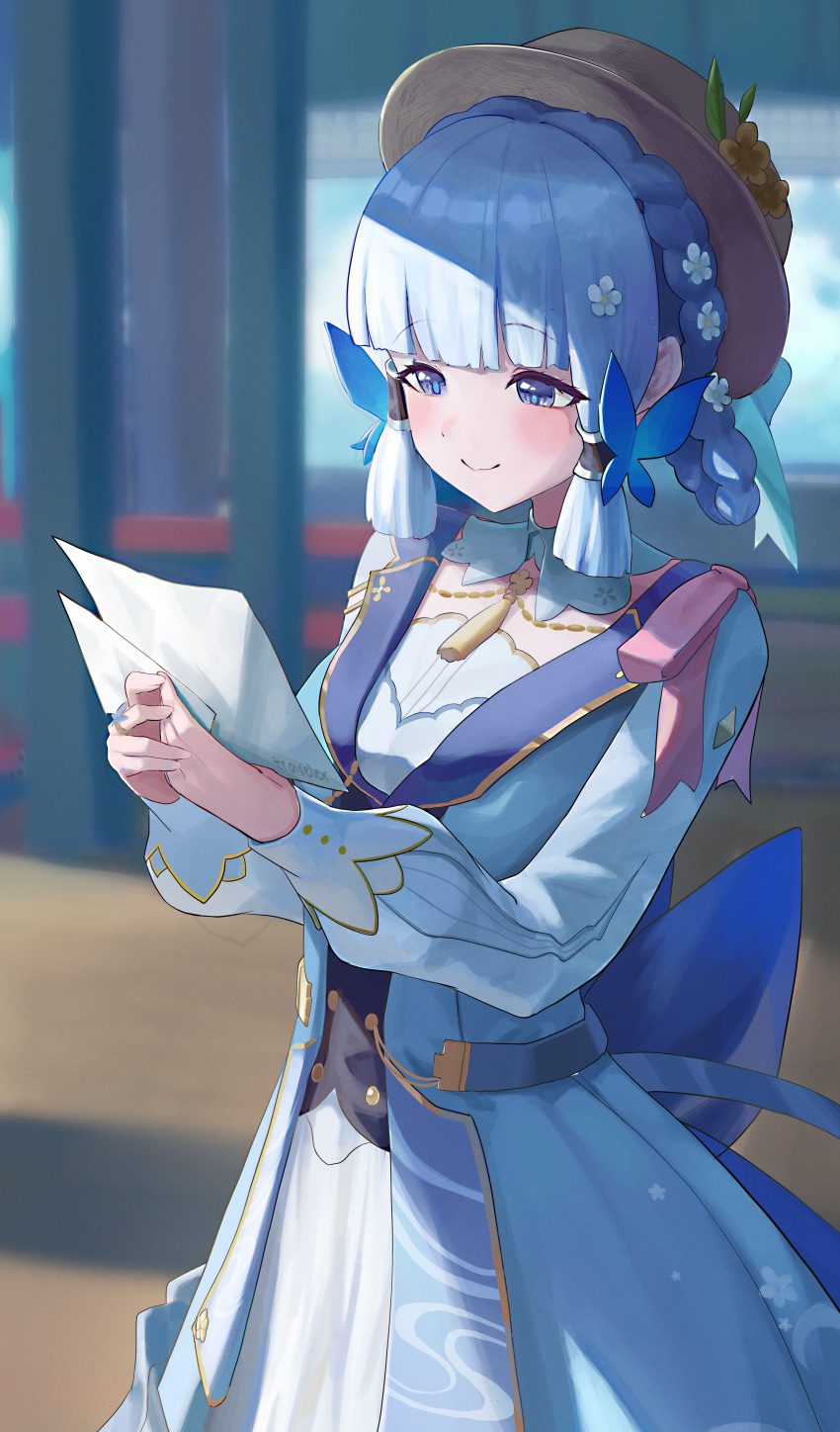 1girl, absurdres, bangs, blue_butterfly, blue_dress, blue_eyes, blue_hair, blunt_bangs
