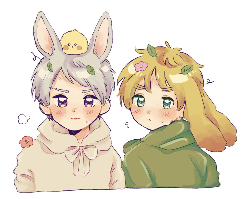 2boys, animal_ears, axis_powers_hetalia, blonde_hair, blue_eyes, ejepe7, gilbird, green_sweater