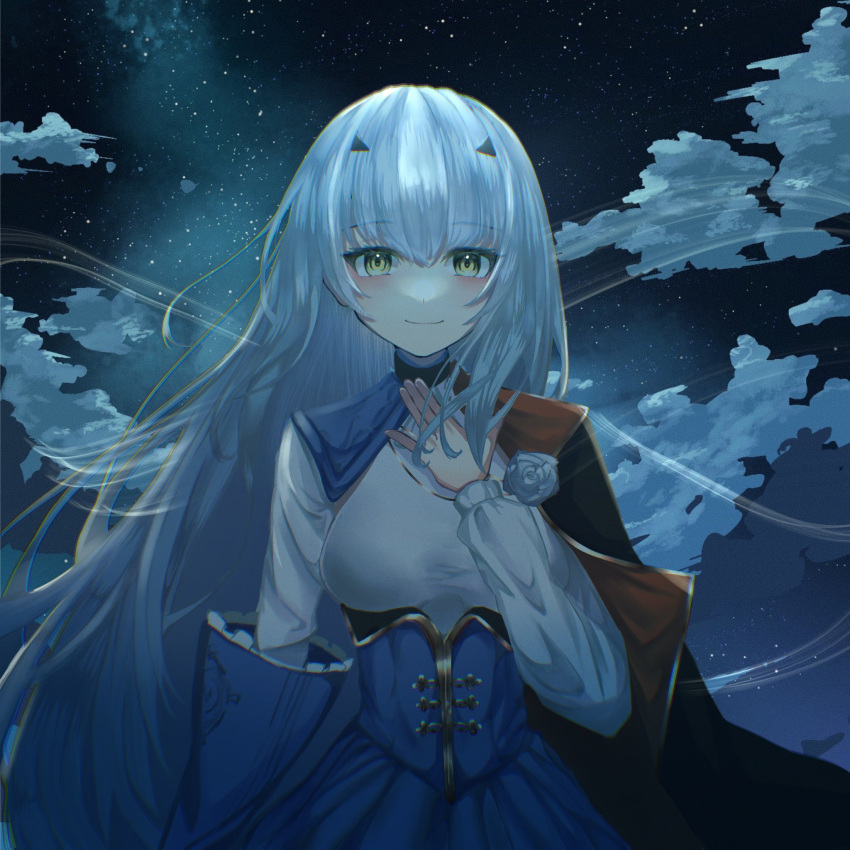 blue_cape, blue_dress, breasts, cape, dress, fairy_knight_lancelot_(fate), fairy_knight_lancelot_(second_ascension)_(fate), fate/grand_order