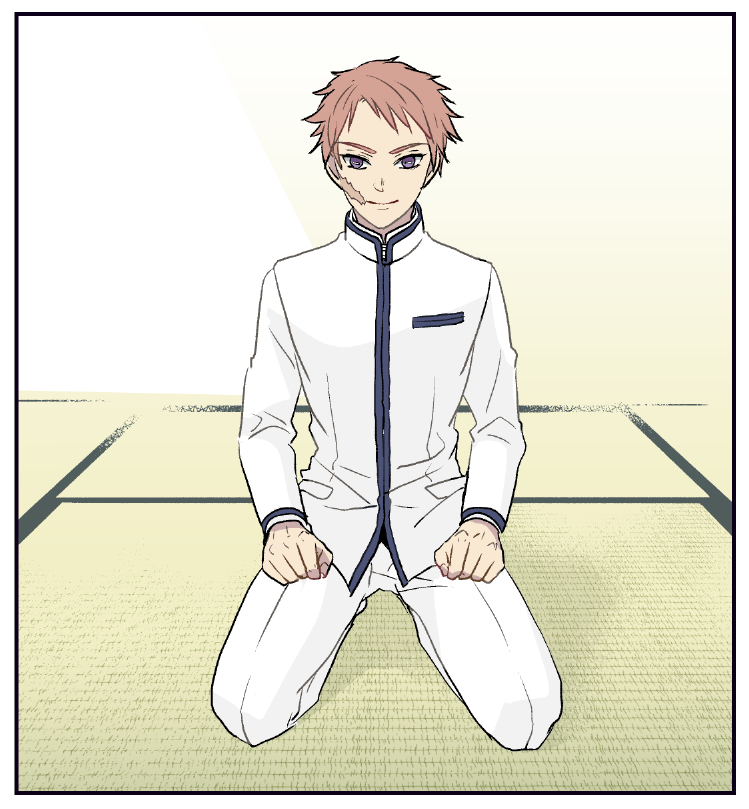 1boy, bangs, border, closed_mouth, contemporary, gakuran, indoors, kimetsu_no_yaiba
